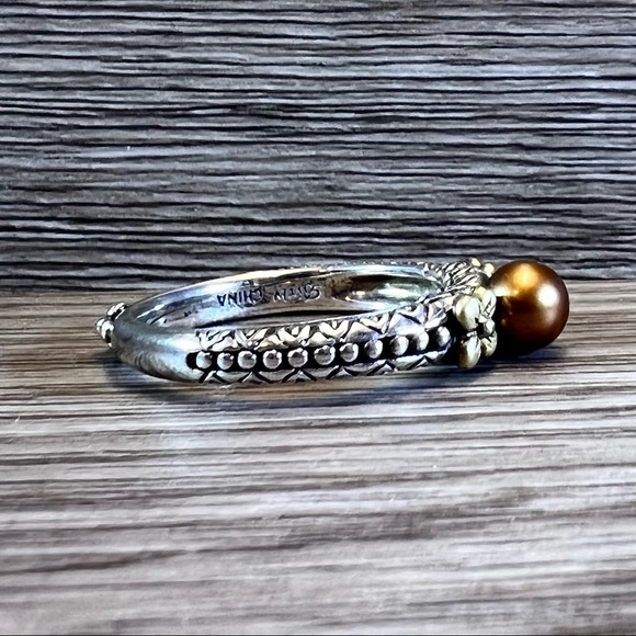 Barbara Bixby Ring Sterling Silver & 18k Yellow Gold Flower Pearl Ring, Size 10 - Picture 2 of 11